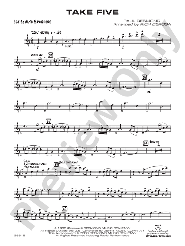 Take Five Eflat Alto Saxophone Eflat Alto Saxophone Part Digital