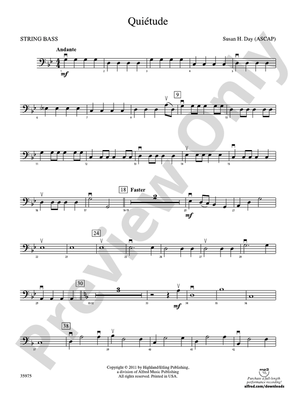 Quiétude String Bass String Bass Part Digital Sheet Music Download