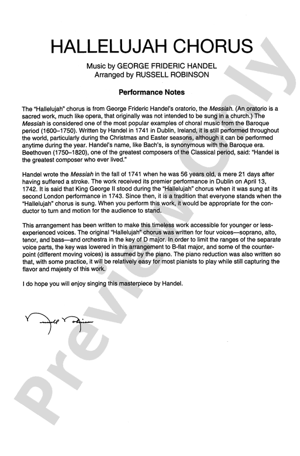 Hallelujah Chorus 3Part Mixed Choral Octavo Frideric Handel Digital Sheet Music Download