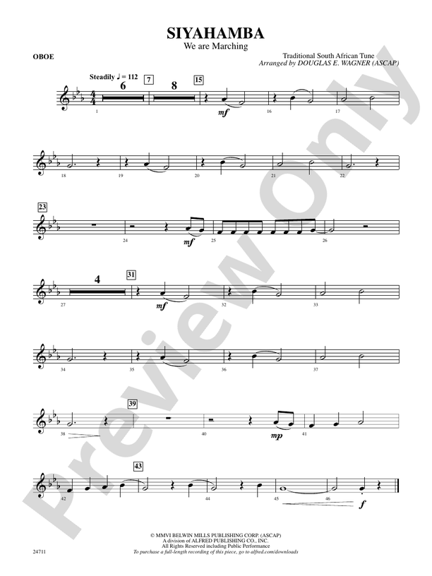 Siyahamba (We Are Marching) Oboe Oboe Part Digital Sheet Music Download