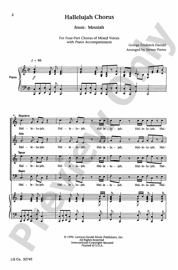 Hallelujah Chorus (Key of C) SATB Choral Octavo Frideric Handel Digital Sheet Music
