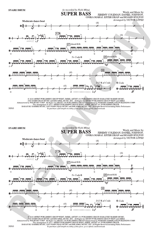 Super Bass Snare Drum Snare Drum Part Digital Sheet Music Download