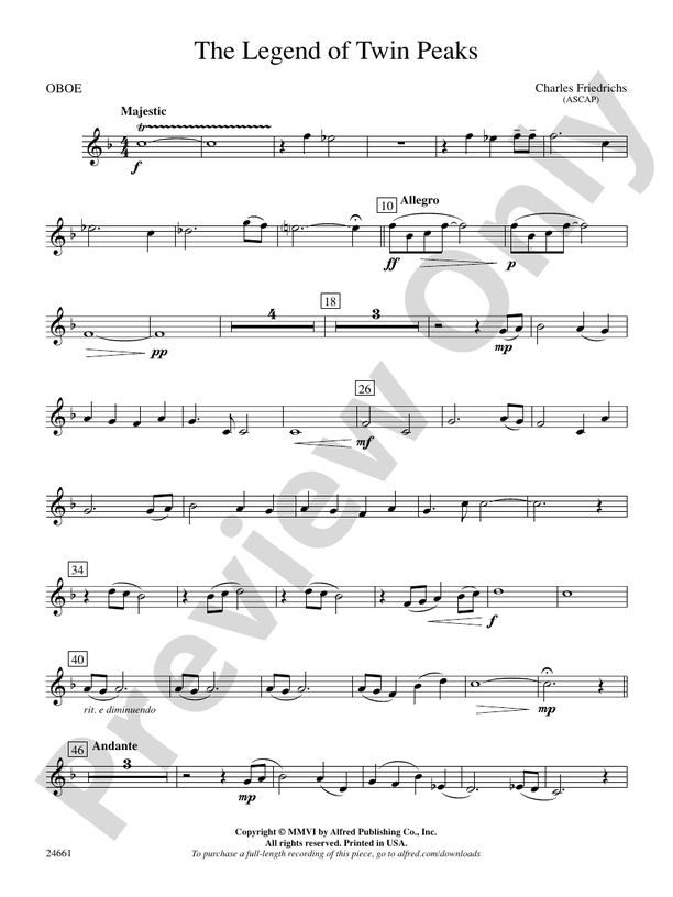The Legend of Twin Peaks Oboe Oboe Part Digital Sheet Music Download