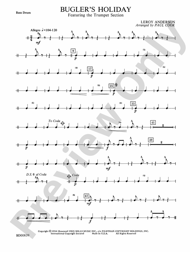 Bugler's Holiday (featuring the Trumpet Section) Bass Drum Bass Drum