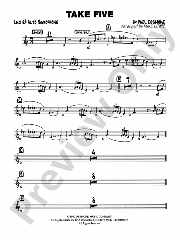 Take Five 2nd Eflat Alto Saxophone 2nd Eflat Alto Saxophone Part