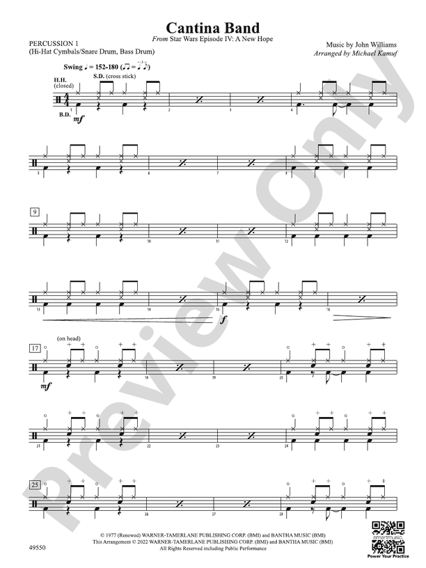 Cantina Band 1st Percussion 1st Percussion Part Digital Sheet Music