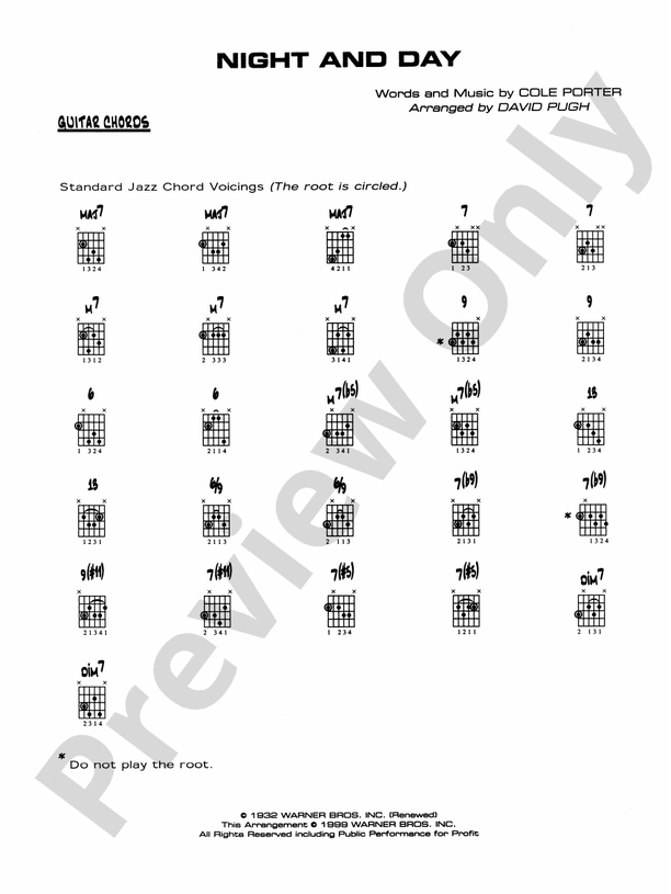 Night and Day Guitar Chords Guitar Chords Part Digital Sheet Music Download