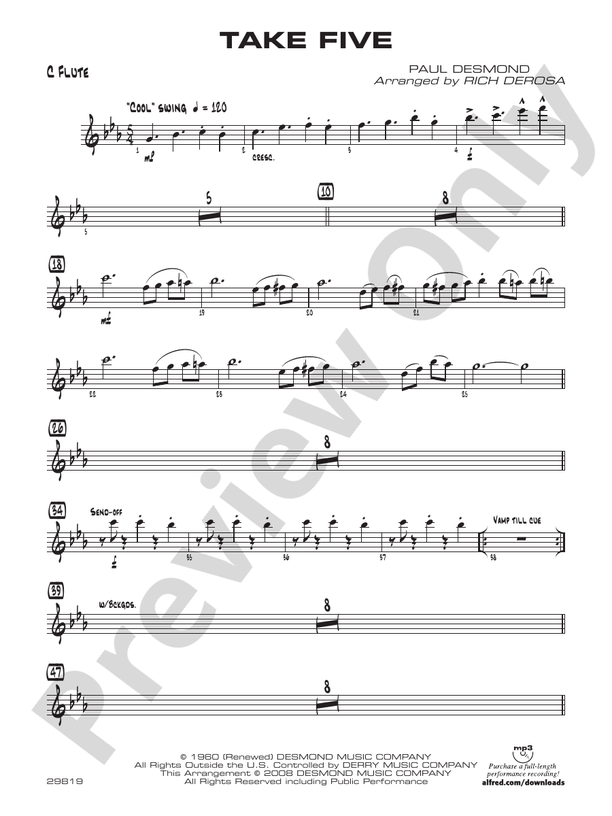 Take Five Flute Flute Part Digital Sheet Music Download