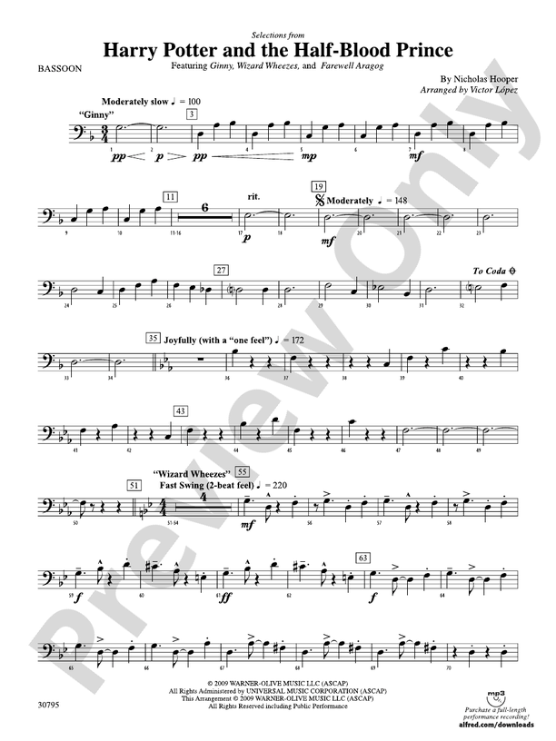 Harry Potter and the HalfBlood Prince, Selections from Bassoon