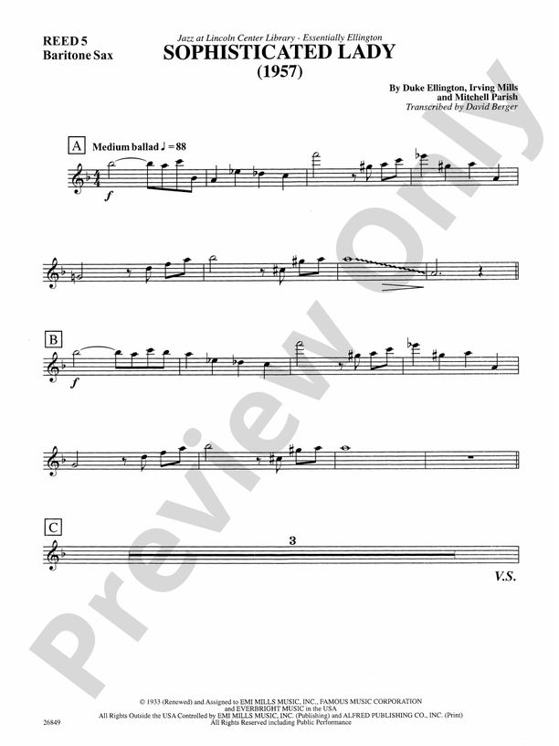 Sophisticated Lady Eflat Baritone Saxophone Eflat Baritone