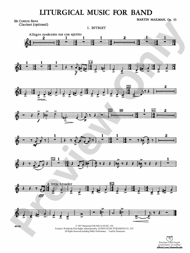Liturgical Music for Band, Op. 33 Bflat Contrabass Bflat