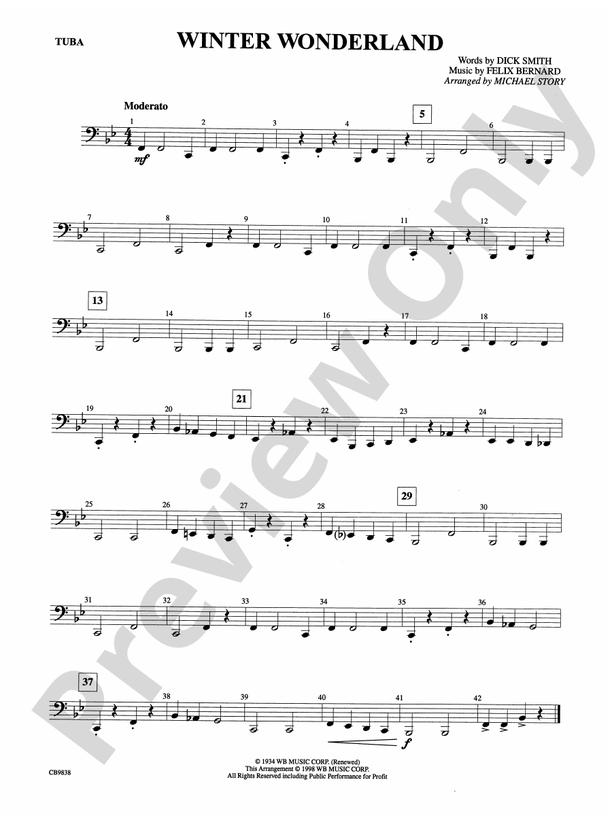 Winter Wonderland Tuba Tuba Part Digital Sheet Music Download