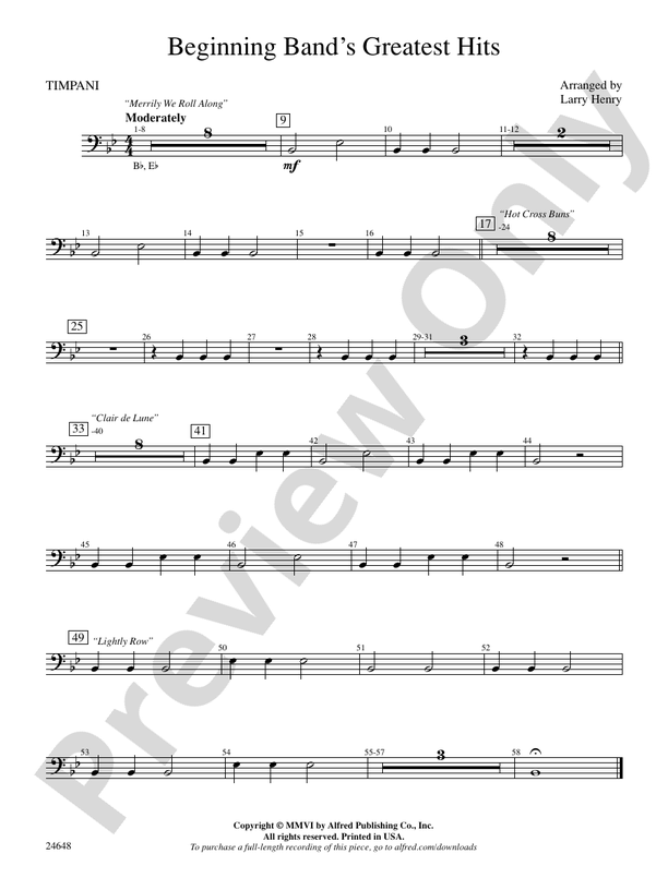Beginning Band's Greatest Hits Timpani Timpani Part Digital Sheet