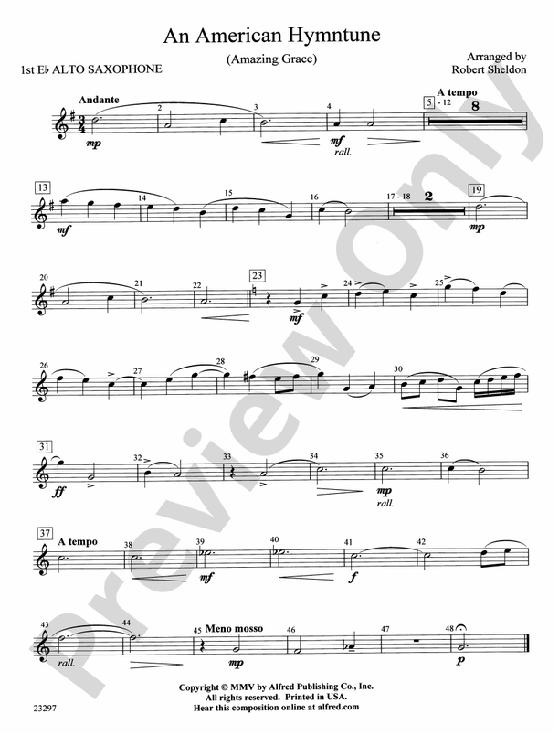 An American Hymntune (Amazing Grace) Eflat Alto Saxophone Eflat