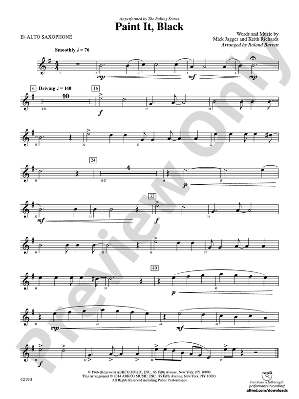 Paint It, Black Eflat Alto Saxophone Eflat Alto Saxophone Part
