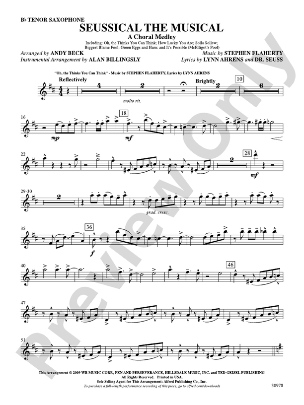 Seussical the Musical A Choral Medley Bflat Tenor Saxophone Bflat