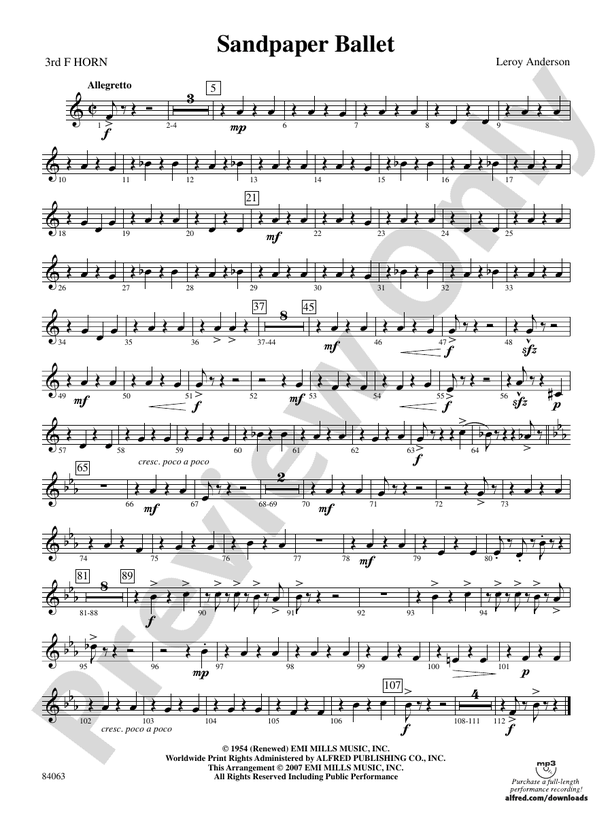 Sandpaper Ballet 3rd F Horn 3rd F Horn Part Digital Sheet Music
