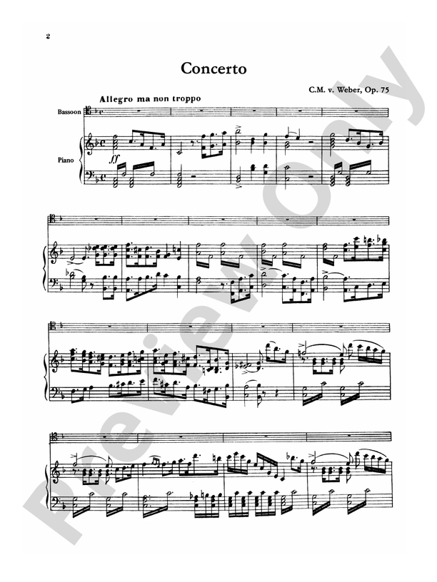er Concerto, Op. 75 Bassoon & Piano Part(s) Carl Maria von er
