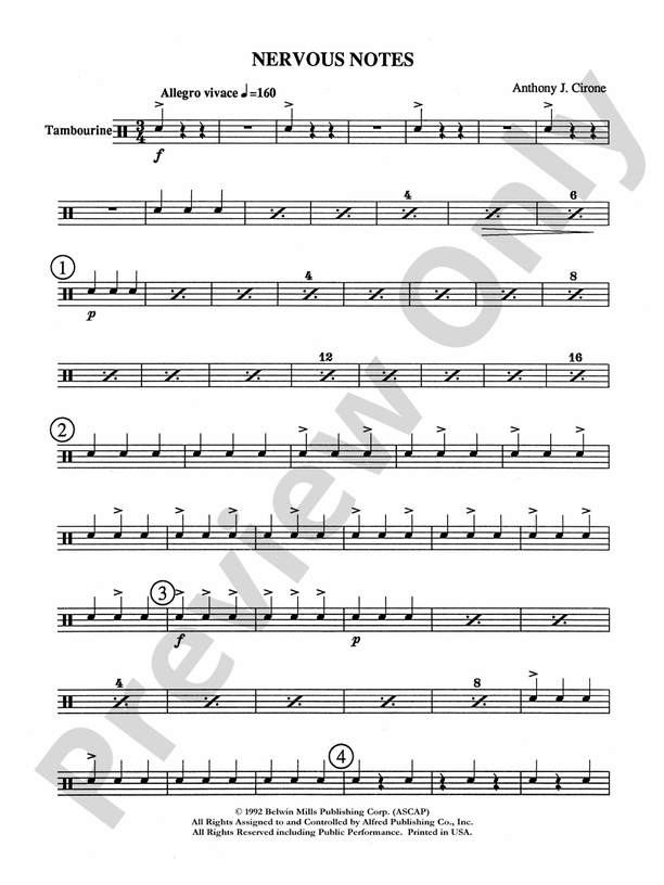 Nervous Notes Tambourine Tambourine Part Digital Sheet Music Download