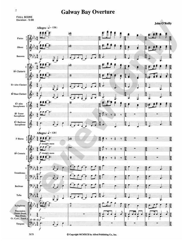 Galway Bay Overture Concert Band Conductor Score & Parts John O