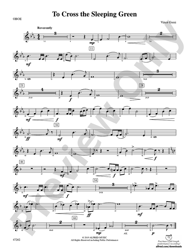 To Cross the Sleeping Green Oboe Oboe Part Digital Sheet Music Download