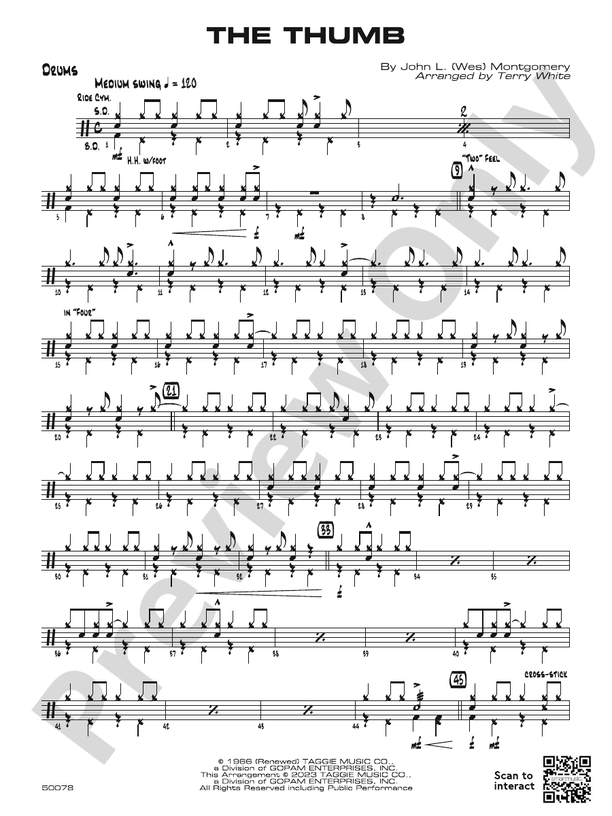 The Thumb Drums Drums Part Digital Sheet Music Download