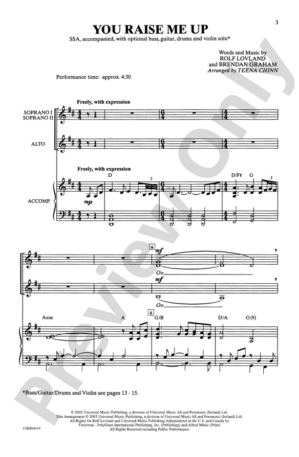 You Raise Me Up (as recorded by Josh Groban) SSA Choral Octavo