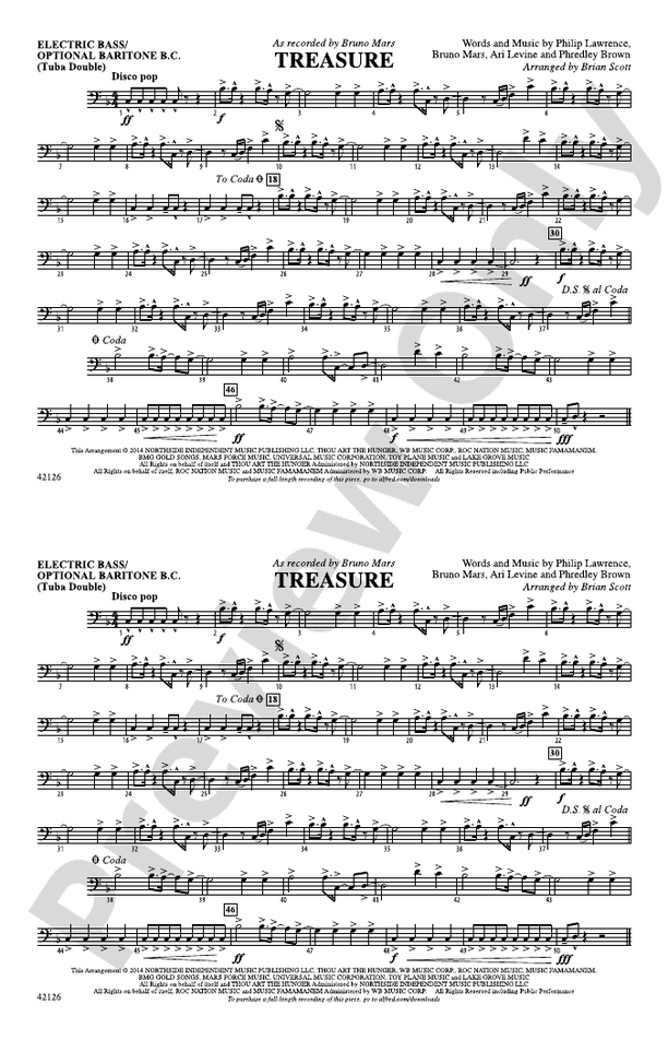 Treasure Electric Bass Electric Bass Part Digital Sheet Music Download
