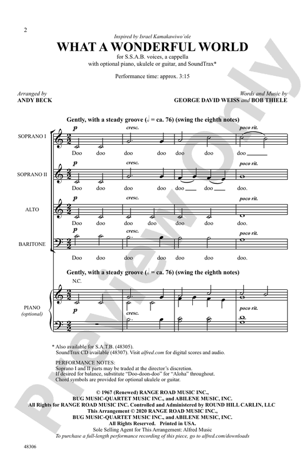 What a Wonderful World SSAB, a cappella Choral Octavo David