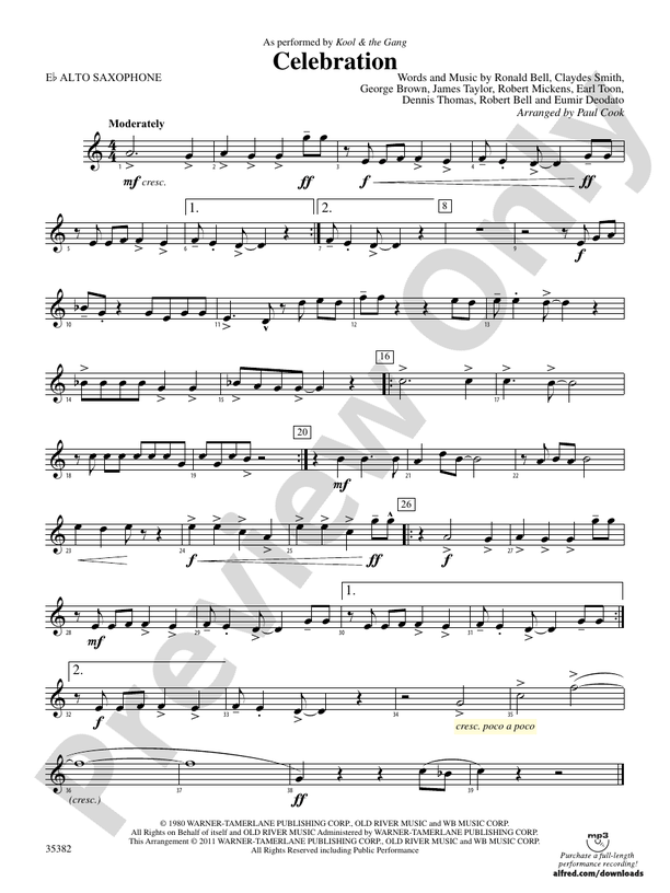 Celebration Eflat Alto Saxophone Eflat Alto Saxophone Part
