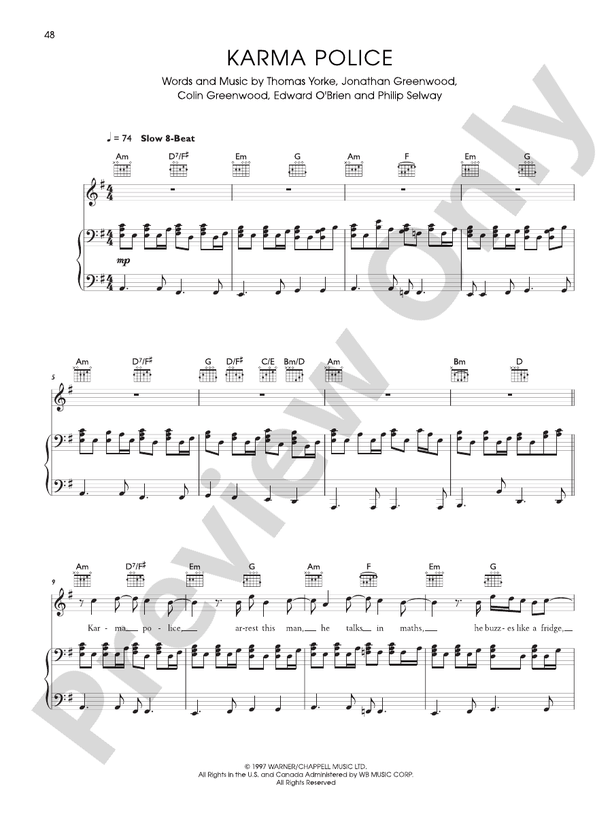 Karma Police Piano/Vocal/Guitar Radiohead Digital Sheet Music Download