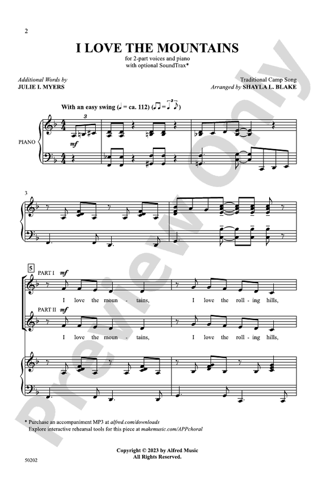 I Love the Mountains Digital Sheet Music Download