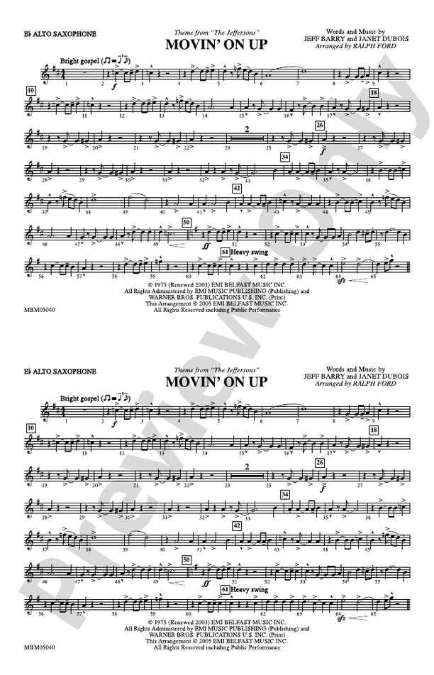 Movin' on Up (Theme from "The Jeffersons") Eflat Alto Saxophone E