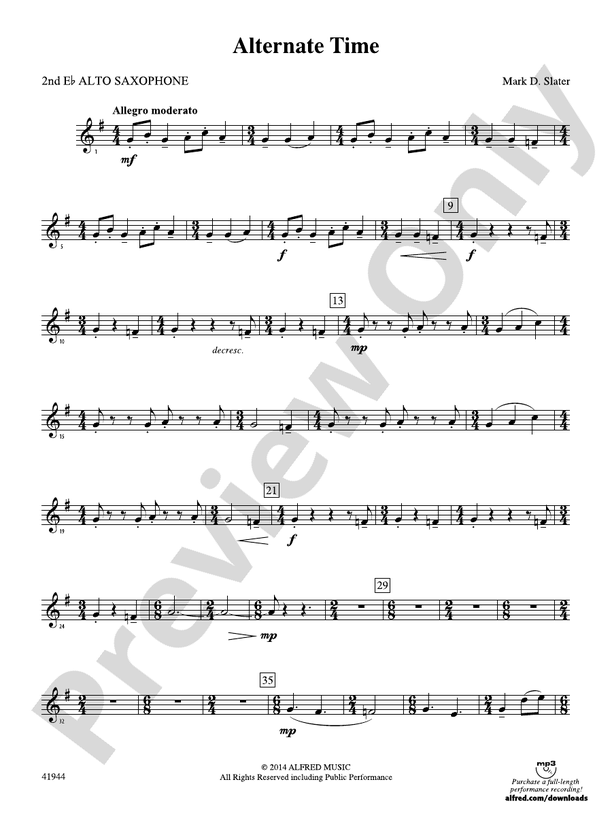 Alternate Time 2nd Eflat Alto Saxophone 2nd Eflat Alto Saxophone Part Digital Sheet Music