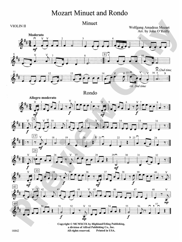 Mozart Minuet & Rondo 2nd Violin 2nd Violin Part Digital Sheet