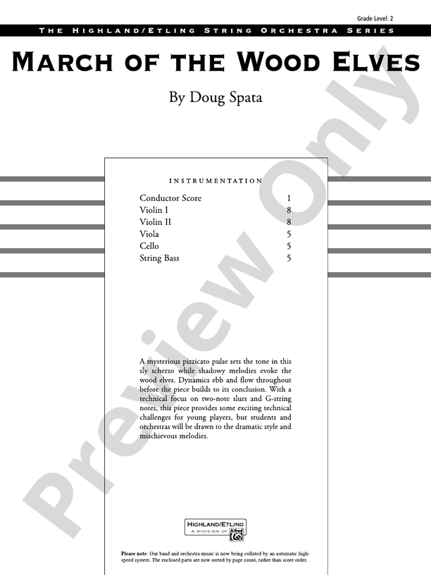 March of the Wood Elves String Orchestra Conductor Score & Parts Doug
