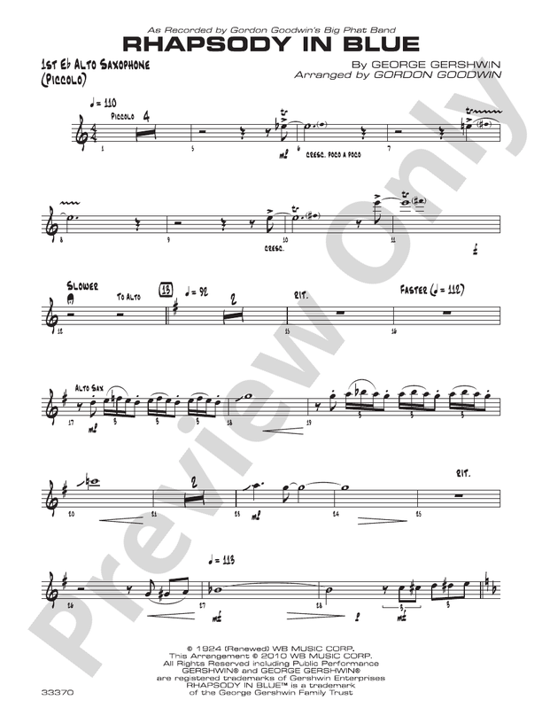 Rhapsody in Blue Eflat Alto Saxophone Eflat Alto Saxophone Part