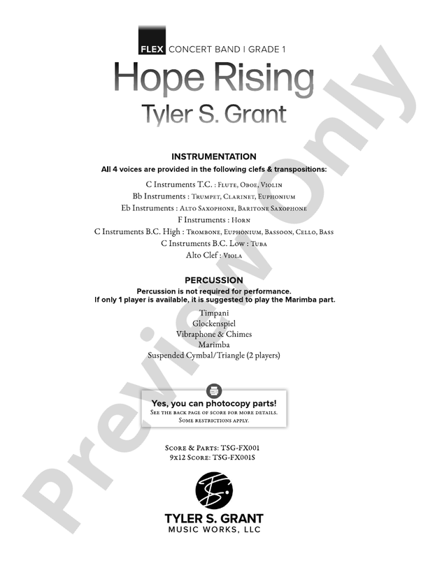 Hope Rising Flexible Instrumentation Conductor Score & Parts Tyler S