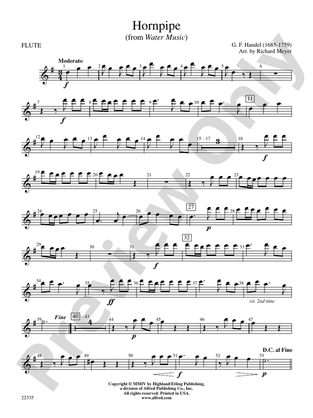 Hornpipe (from Water Music) Flute Flute Part Digital Sheet Music