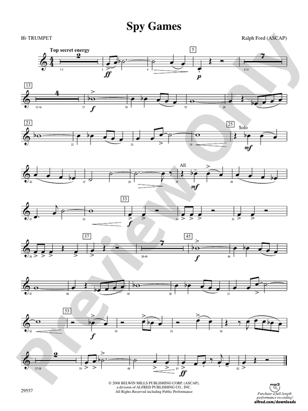 Spy Games 1st Bflat Trumpet 1st Bflat Trumpet Part Digital Sheet Music Download