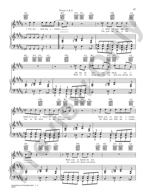 Horseshoes and Handgrenades Piano/Vocal/Chords Green Day Digital