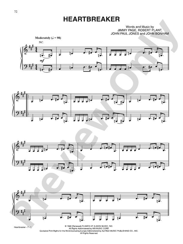 Heartbreaker Piano/Vocal/Guitar Led Zeppelin Digital Sheet Music
