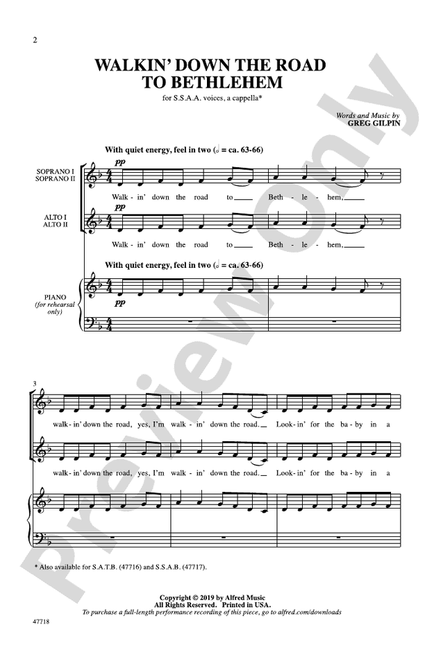 Walkin' Down the Road to Bethlehem SSAA, a cappella Choral Octavo