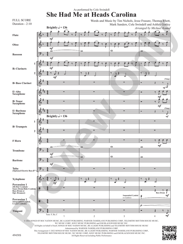 She Had Me at Heads Carolina Concert Band Conductor Score & Parts Tim Nichols Digital Sheet
