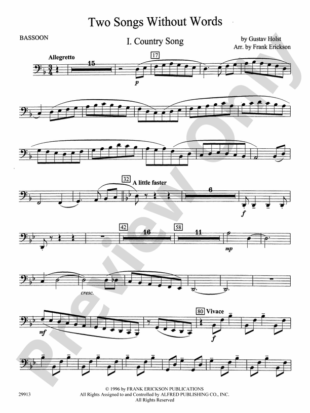 Two Songs Without Words Bassoon Bassoon Part Digital Sheet Music