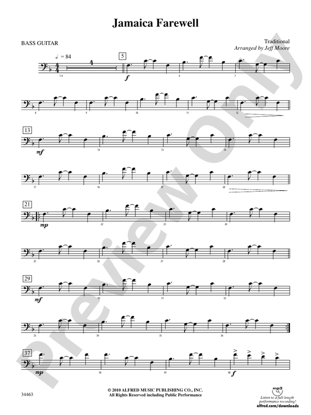 Jamaica Farewell String Bass String Bass Part Digital Sheet Music
