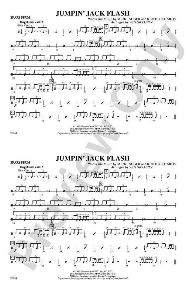 Jumpin' Jack Flash Snare Drum Snare Drum Part Digital Sheet Music
