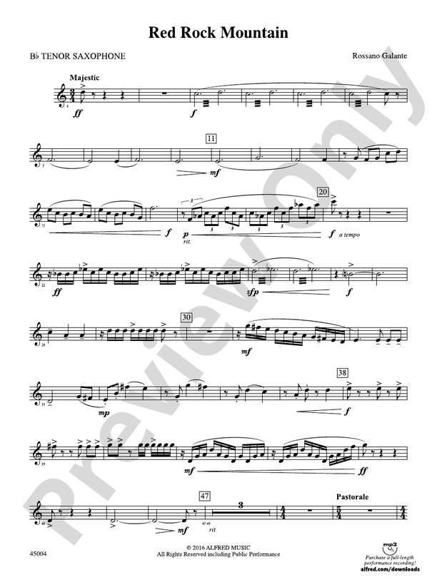 Red Rock Mountain Bflat Tenor Saxophone Bflat Tenor Saxophone Part