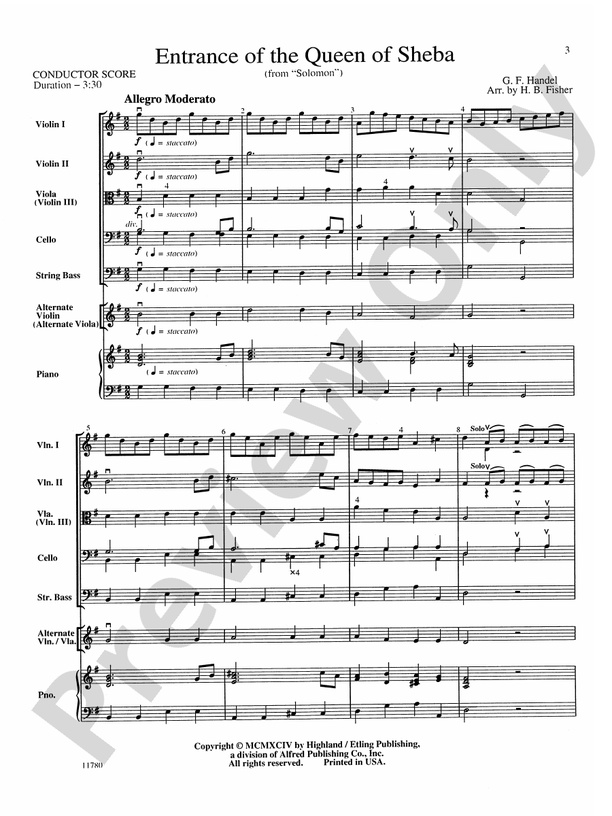 Entrance of the Queen of Sheba String Orchestra Conductor Score & Parts Frideric Handel