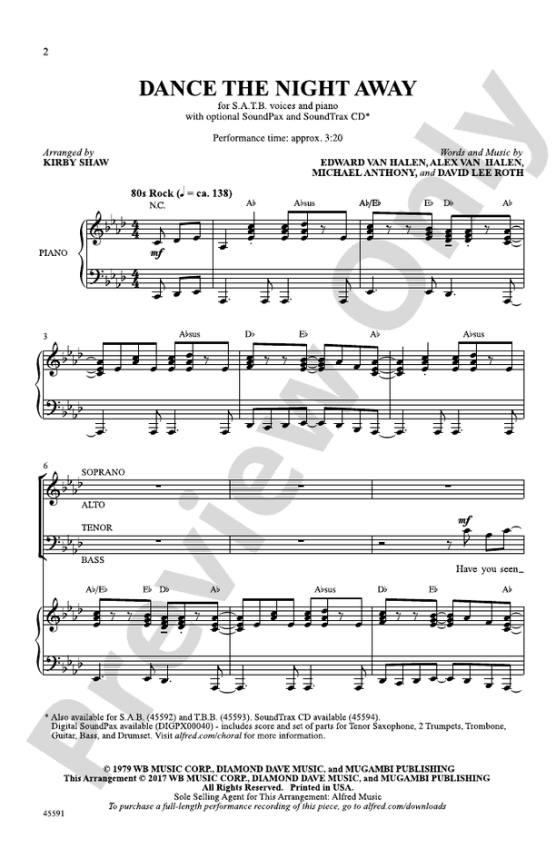 Dance the Night Away SATB Choral Octavo Edward Van Halen Digital(04)